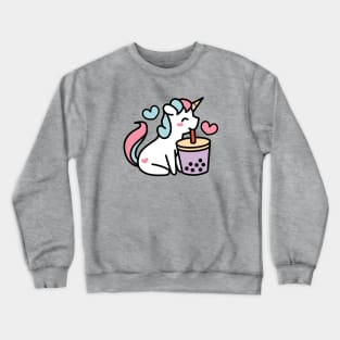 Cute Unicorn Sipping Bubble Tea - Kawaii Taro Boba Tea Crewneck Sweatshirt